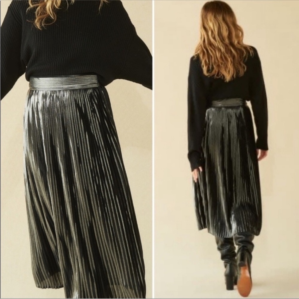 ba&sh metallic pelleted black glamorous maxi skirt size 6